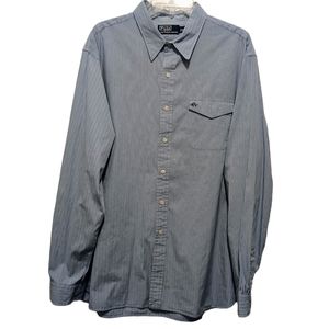 Men's XXL Polo by Ralph Lauren Lt. Blue Stripe Casual Button Down L/Sleeve Shirt